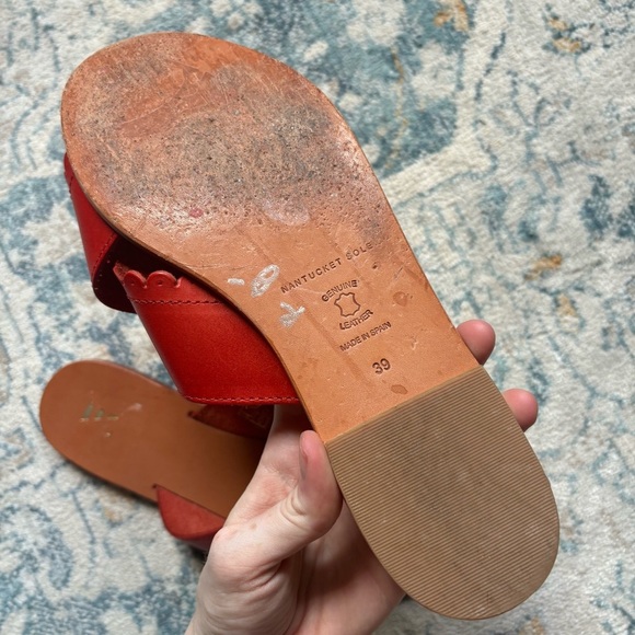Nantucket Sole Genuine Leather Slide Sandals in Red Summer Women’s Size 39 US 9 - Picture 4 of 6